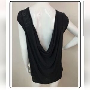 Free People Black/ dk Grey  Drape Neck 'Prairie" Linen Blend Top.